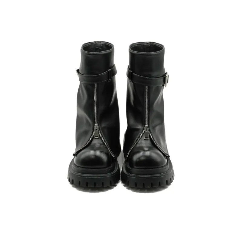 Little Sue Trendy Versatile Fashion, British Style, Chunky Derby Foldover Boots Fleece Lined Ankle Boots Women's-3