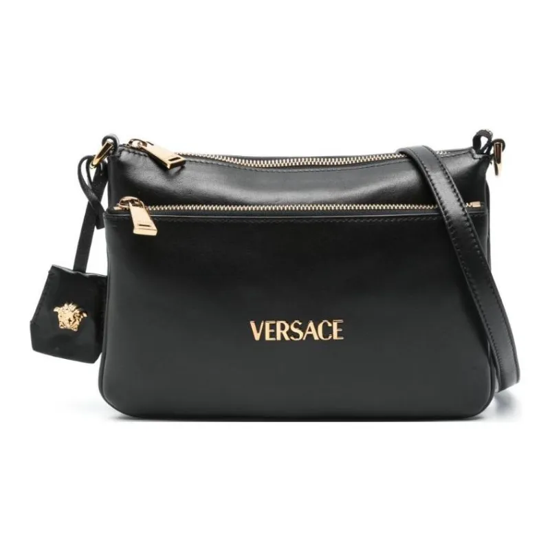 VERSACE Lambskin Shoulder Bag Men's Black-0