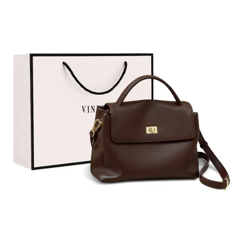 VINEY Cow Leather Shoulder Bag, Crossbody Bag, Handbag Large Size Women's Chocolate