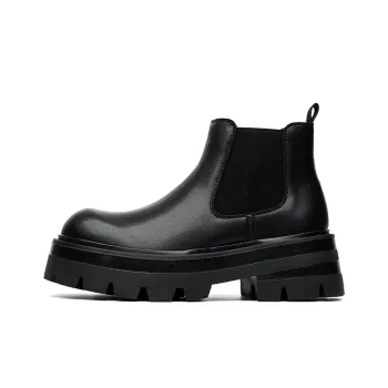 WEISHIBANGWEI Short Chelsea Boots Medium Heel Men's Black