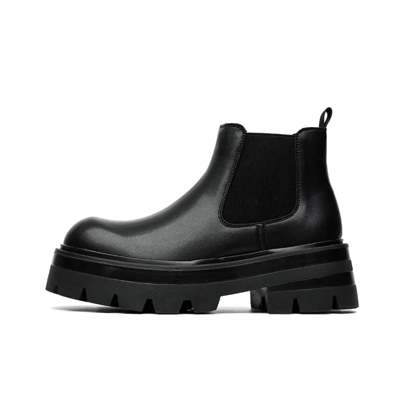 WEISHIBANGWEI Short Chelsea Boots Medium Heel Men's Black-0