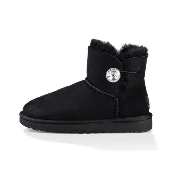 UGG Mini Bailey Button Bling Fleece Lined 'Black White' Women's