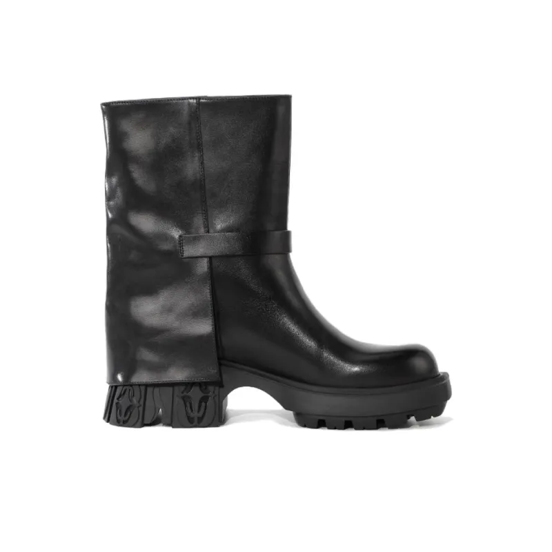 DIBO MANNER Astral Series Silver Buckle Energy Square Round Tip Ankle Boots-2