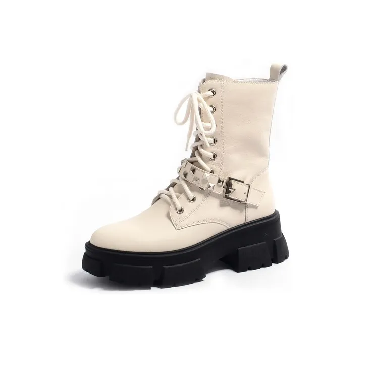 STEVE MADDEN Martin Boots Women's Black/Ecru-5
