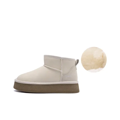 HUANQIU Height Increasing Warm And Wear Resistant Short Snow Boots Women's Beige
