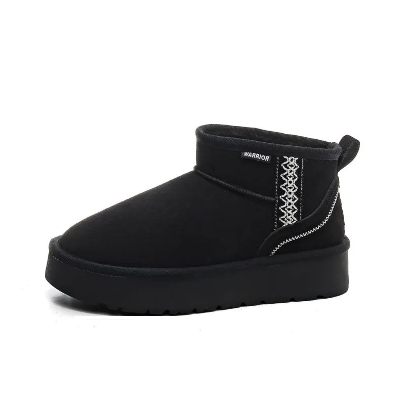 Warrior Warm And Wear Resistant Short Snow Boots Women's Black White-1