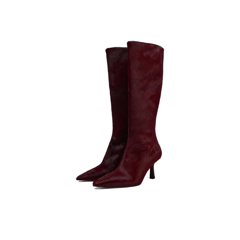 ZARA Knee-high Boots Women's Red-2