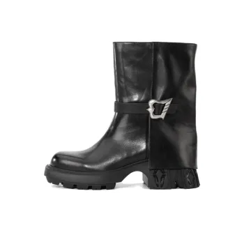 DIBO MANNER Astral Series Silver Buckle Energy Square Round Tip Ankle Boots