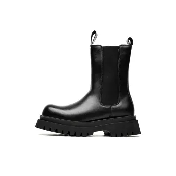 WEISHIBANGWEI Crew Chelsea Boots Medium Heel Men's Black