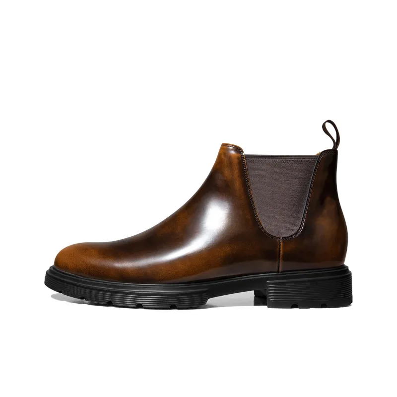 THOM WILLS British Business Versatile Formal Wear Leather Boots Short Chelsea Boots Men's Dark Brown Repainted-0