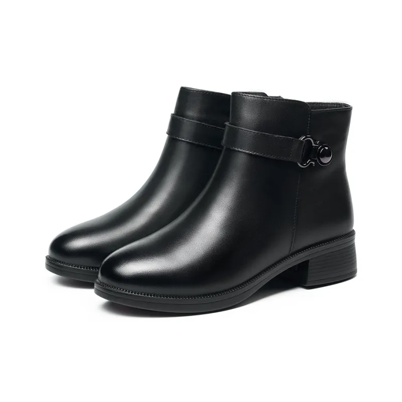 AOKANG Ankle Boots 4cm Chunky Heel Women's Black-5