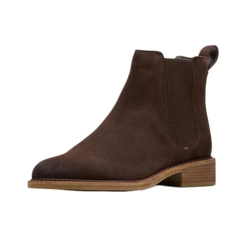 Clarks Short Chelsea Boots Women's Dark Brown-1
