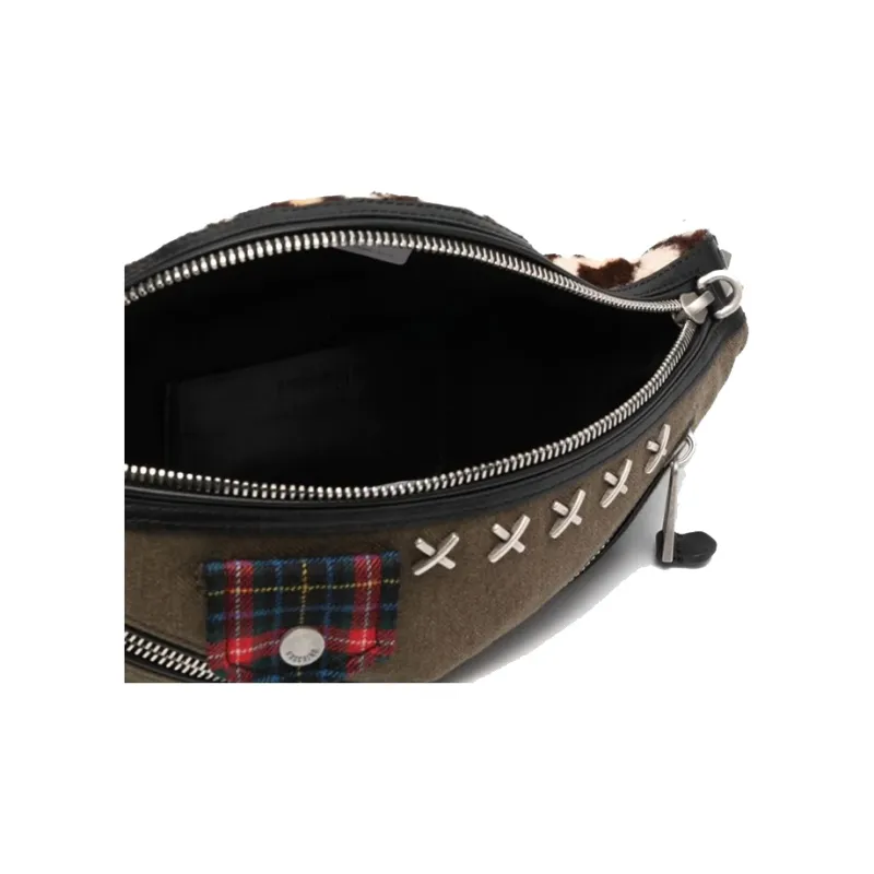 MOSCHINO Wool Blend With Cotton One Shoulder Crossbody Bag Sling Bag Fanny Pack Men's Khaki Green-2