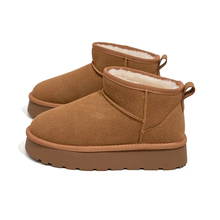 Feiyue Thermal Abrasion Resistant Cushioning Height Increasing Slip Resistant Short Snow Boots Women's Camel-2