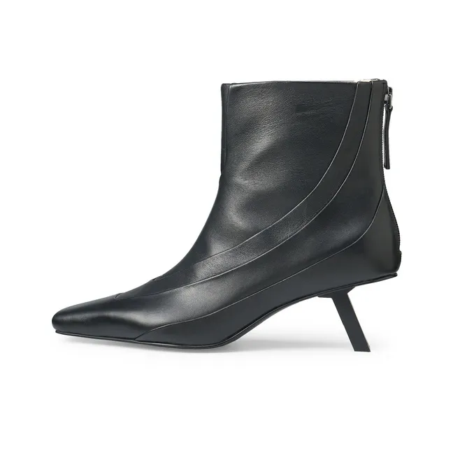 Lost In Echo Fashion Black Cat Heel Height Pointy Square Toe Ankle Boots-0