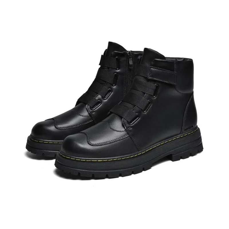 AIPSEN Ankle Boots Unisex Black Leather Upper-2