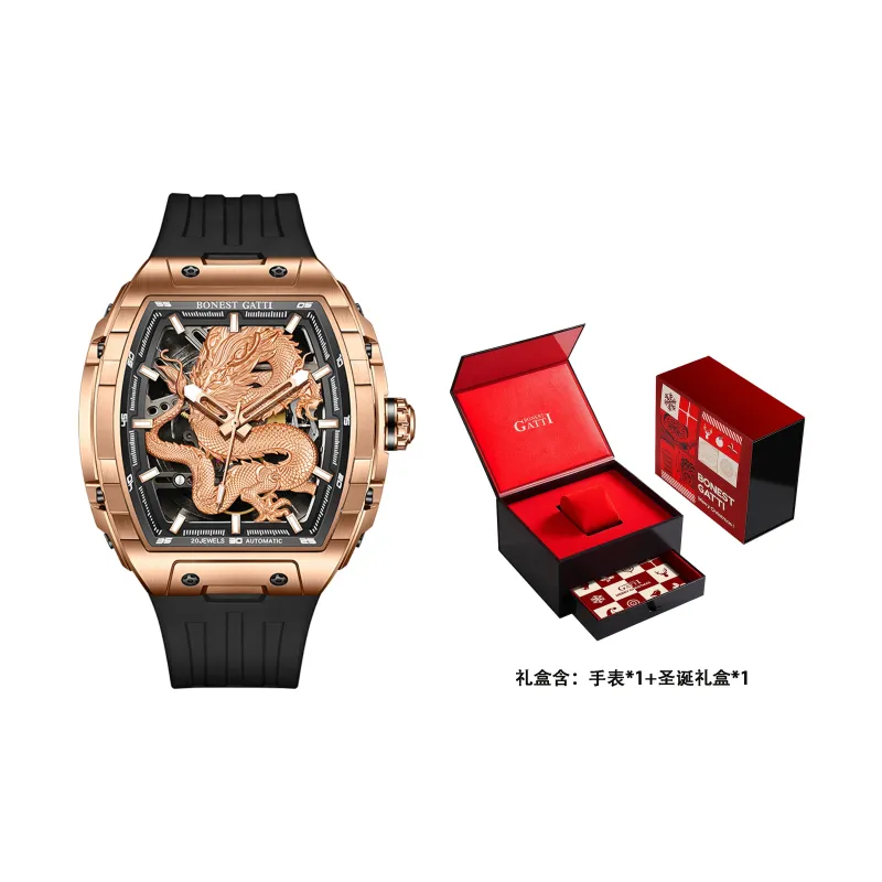 BONEST GATTI Automatic Mechanical Movement Rubber Strap Men's Watches Cut Out Dial-37