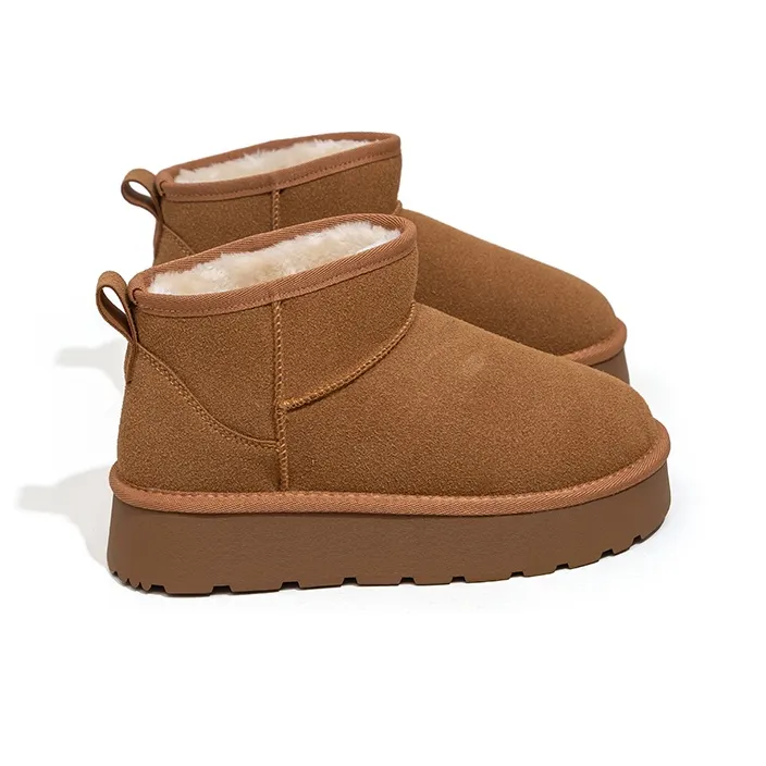 Feiyue Thermal Abrasion Resistant Cushioning Height Increasing Slip Resistant Short Snow Boots Women's Camel-1