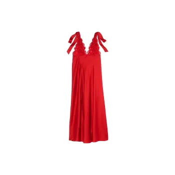 Victoria's Secret Tied-with-a-Bow Embroidery Plunge SatinHigh-LegGown/BV Nightgown Women's Vermilion