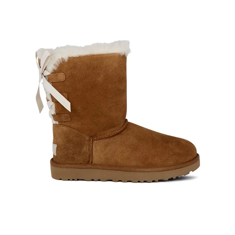 UGG Short Bow Stiefel Fleece Lined Brown Women's-1
