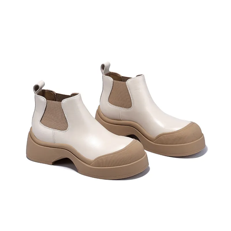 BELLALILY Short Chelsea Boots Women's Ecru-3