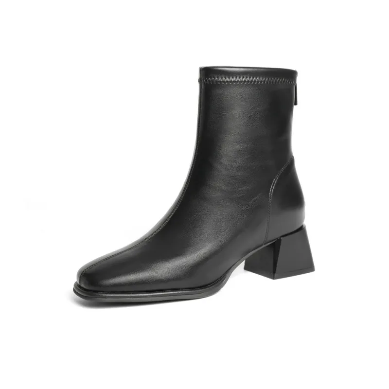 BELLE Ankle Boots Women's Khaki/Ecru/Black/Black, Pleated Leather/Brown, Pleated Leather-1