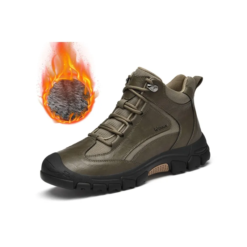 Wen Nai Warm Wear Resistant Cushioning Height Increasing Slip Resistant Short Outdoor Boots Men's Khaki-1