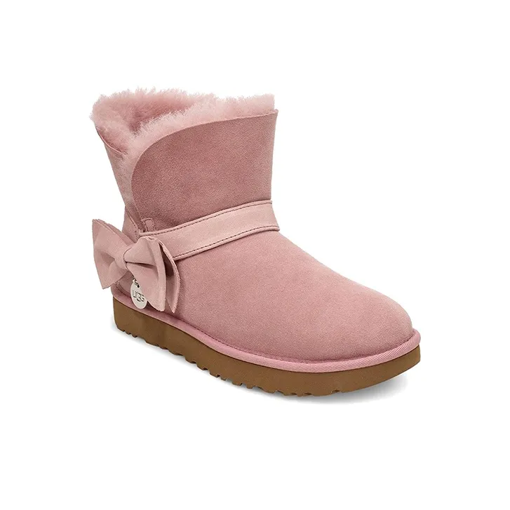 UGG Suede Mini Bow Fur Fleece Lined Pink Women's-2