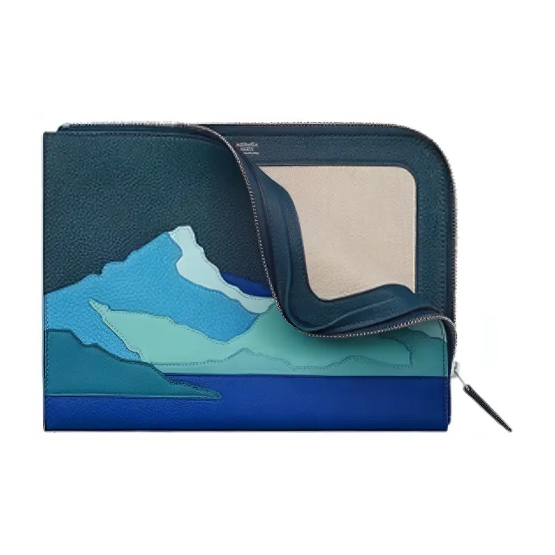 HERMES Zip Tablet Togo With Swift Calfskin And Small Calfskin Tablet Protective Case Laptop Bag Men's Blue-2