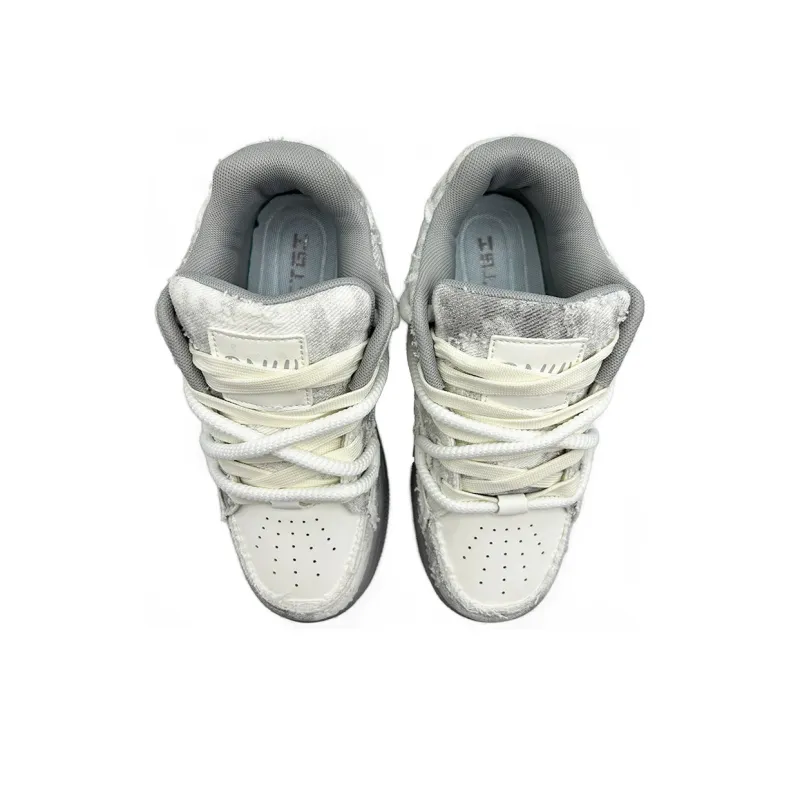 ITGI Slip-Resistant Cushioning Low-Top Skateboard Shoes Unisex White Gray-3