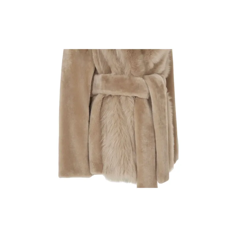FENDI FW24 Velvet feel Coat Women's Beige-2