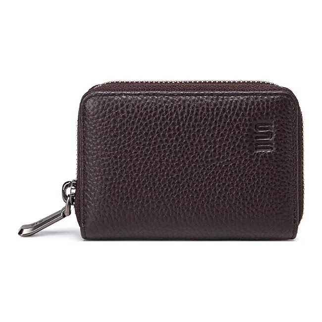 HLA Cow Leather Card Holder, Coin Purse Regular Unisex Classic Black/Brown-10