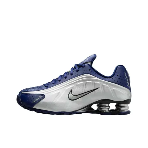 Nike Shox R4 Anti Slip Wear Resistant Low Top Casual Running Shoes Women's Blue Silver