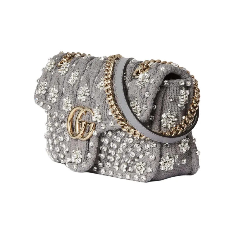 GUCCI GG Marmont Knitted Wool Fabric Crossbody Bag, Shoulder Bag Small Size Women's Gray-1