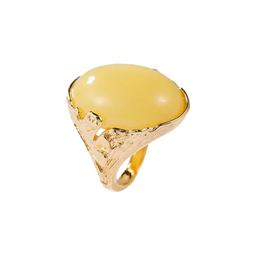 S&A S925 Silver Amber Beeswax Rings Women's