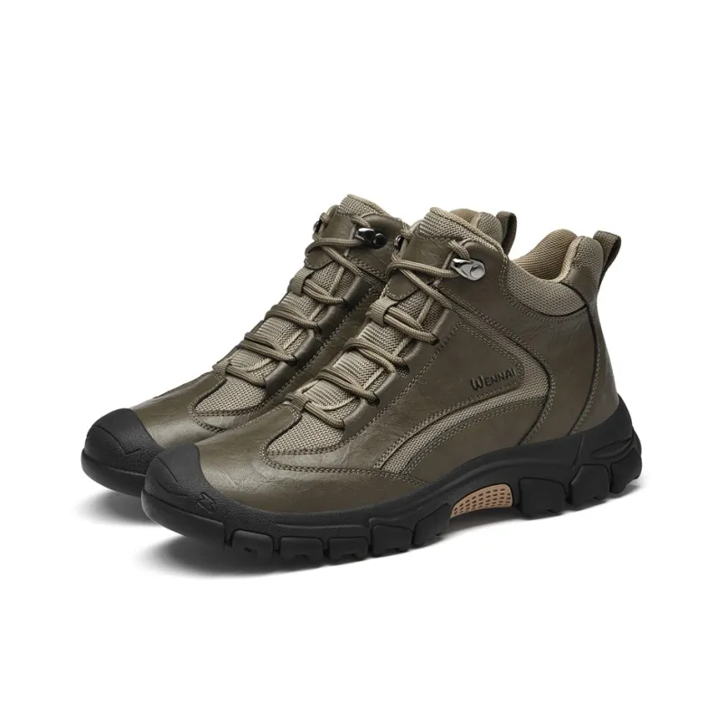 Wen Nai Wear Resistant Cushioning Height Increasing Slip Resistant Short Outdoor Boots Men's Khaki-3