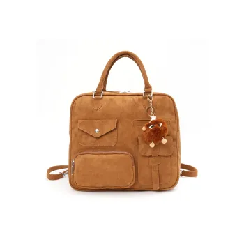 Yalu Leather Velvet Backpack Regular Women's Yellow/Dark Brown