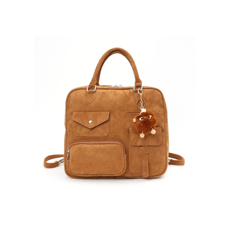 Yalu Leather Velvet Backpack Regular Women's Yellow/Dark Brown-0