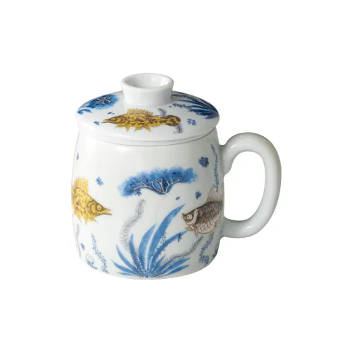 Dirt Stories White Soda Glaze Fish Scale Pattern National Taiwan Office Cup With Tea Infuser Water Cup Tea Cup 330ml