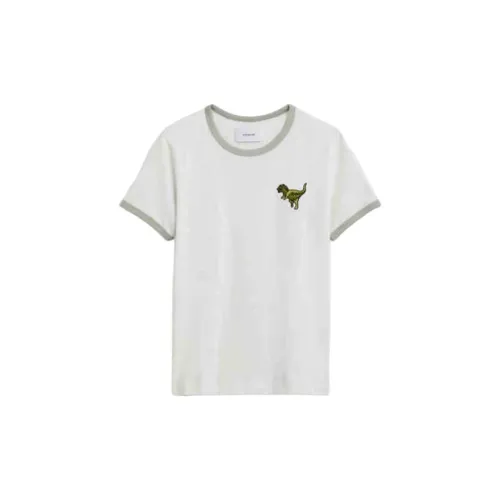 COACH Rexy Logo Print Crew Neck Pullover T-Shirt Women's Light Gray