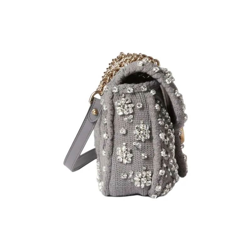 GUCCI GG Marmont Knitted Wool Fabric Crossbody Bag, Shoulder Bag Small Size Women's Gray-2