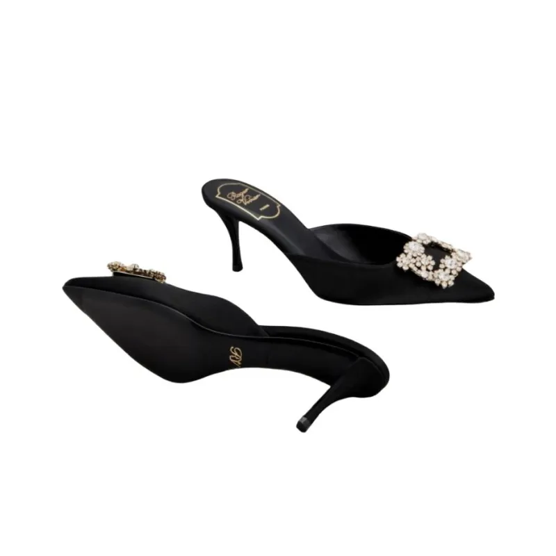Roger Vivier Abrasion-Resistant Wrap-toe Slippers Women's Black-3
