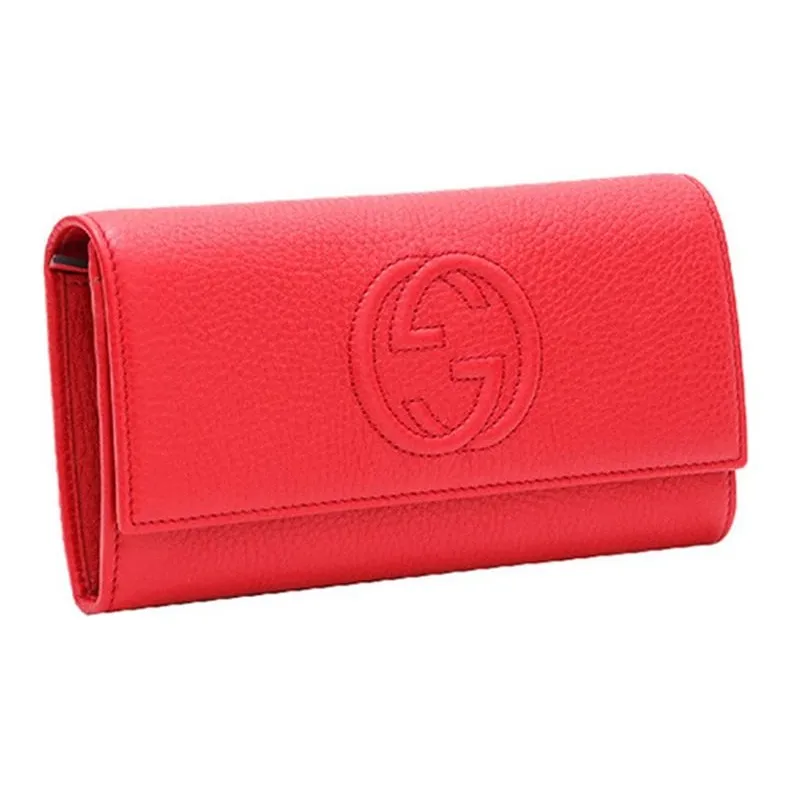 GUCCI Soho Cow Leather Long Flap Wallet Women's Red-1