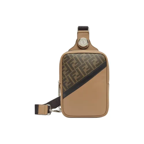 FENDI FF Leather Sling Bag Men's Brown