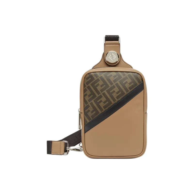 FENDI FF Leather Sling Bag Men's Brown-0
