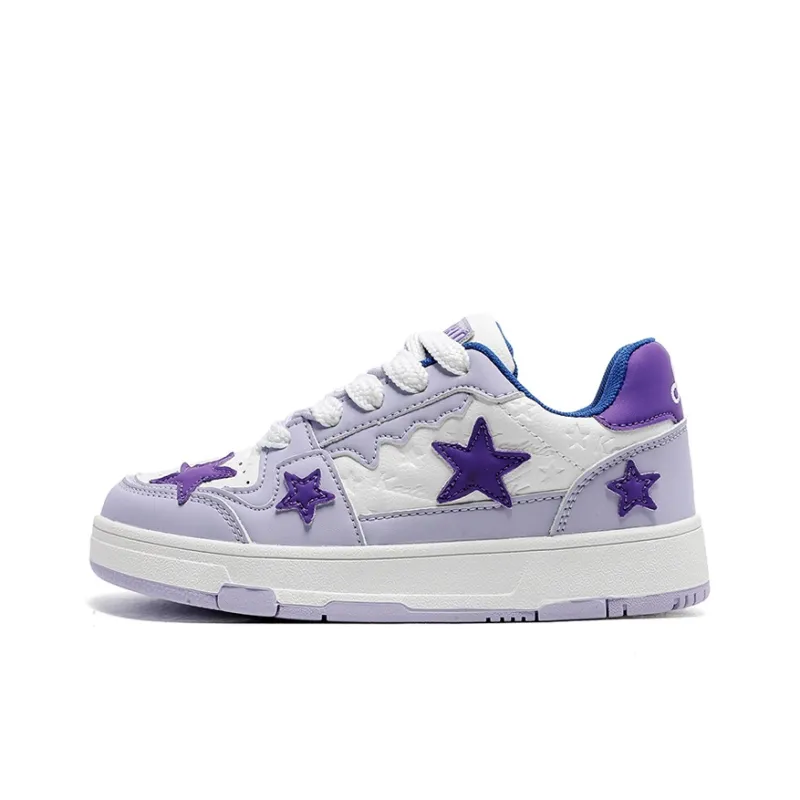 OUBT Anti Slip And Wear Resistant Breathable Low Top Skateboard Shoes Unisex White Purple-0