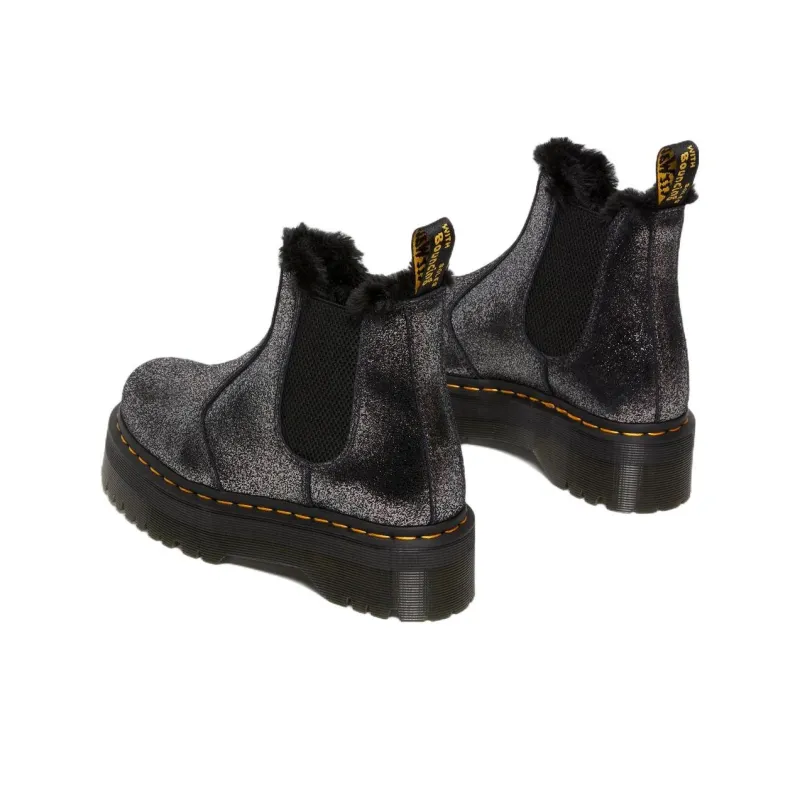 Dr.Martens 2976 Faux Fur Lined Metallic Platform Chelsea Boots 'Black' Women's-3