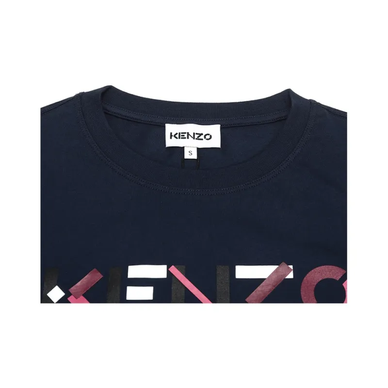 KENZO Letter Logo T Shirts Women's Navy-4
