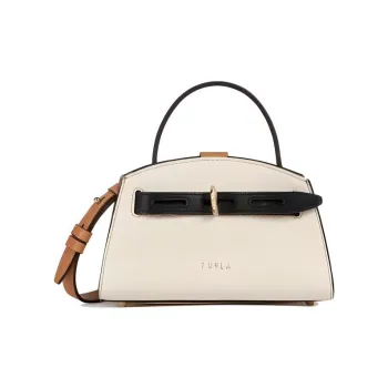 Furla Margherita Collection Multicolor Grained Leather Handbag Shoulder Bag Crossbody Bag Mini Women's Ecru & Black