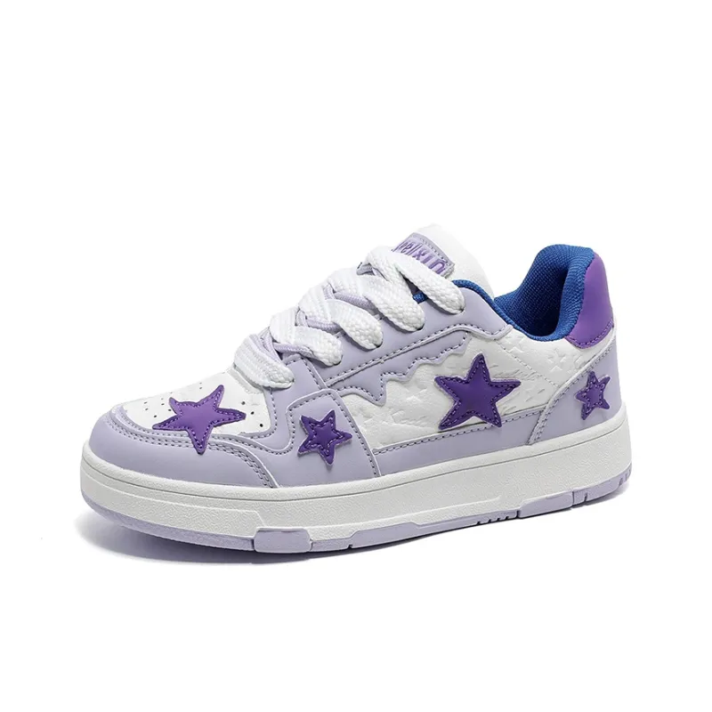 OUBT Anti Slip And Wear Resistant Breathable Low Top Skateboard Shoes Unisex White Purple-2